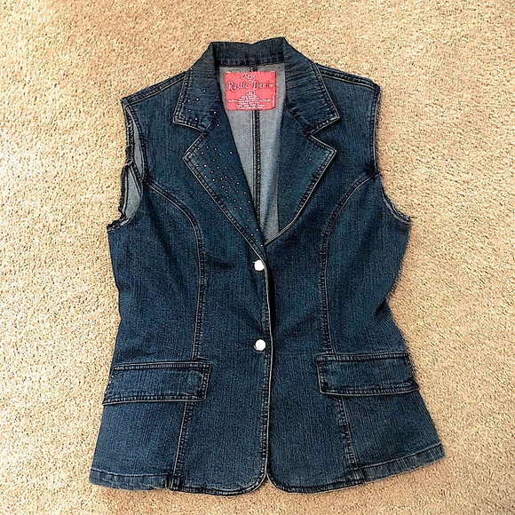 Tops - 🌸WOMENS “RUSTIC DENIM” BRAND BLUE JEAN VEST/BLAZER STYLE SIZE MEDIUM
